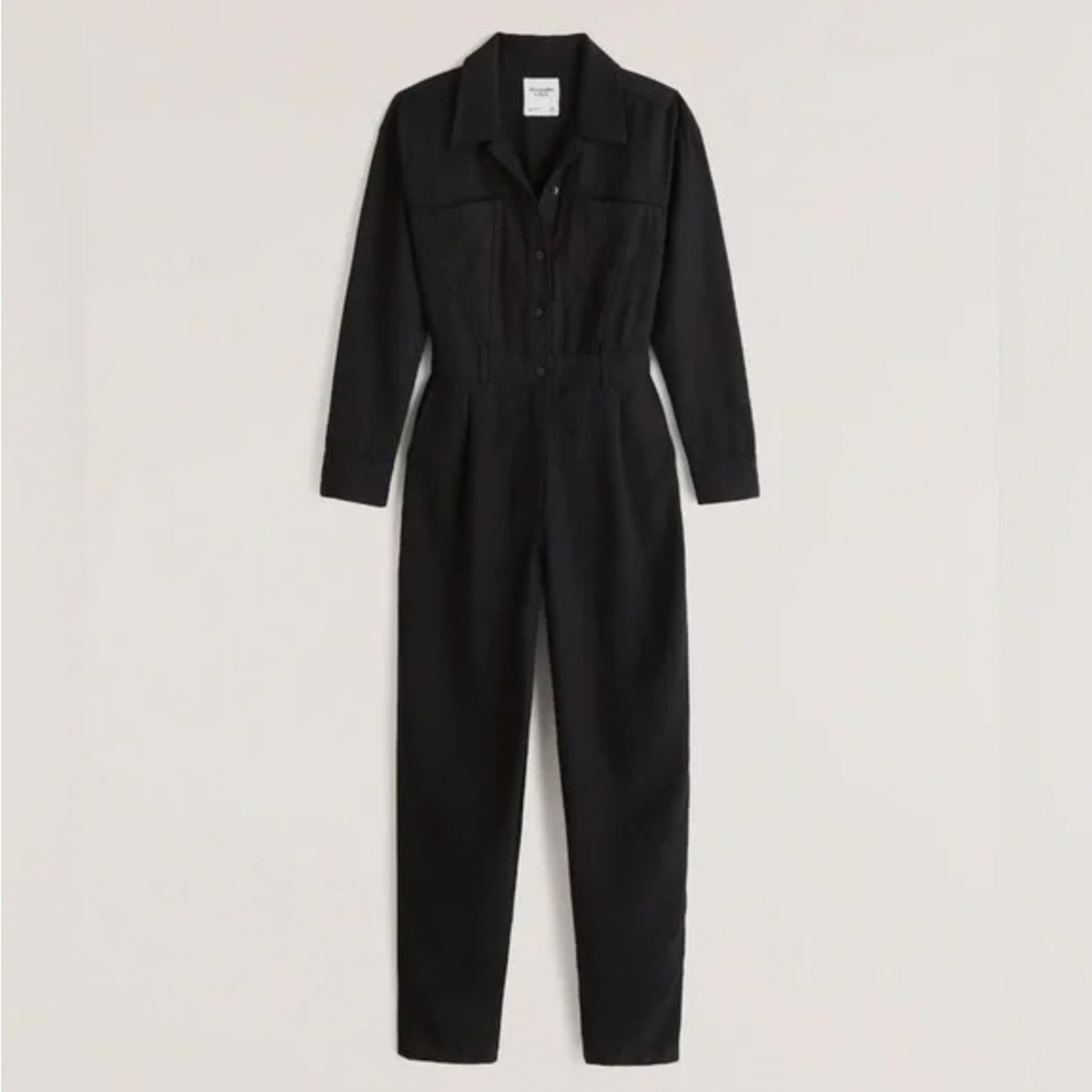 Abercrombie & Fitch Long-Sleeve Utility Jumpsuit, Black XSP